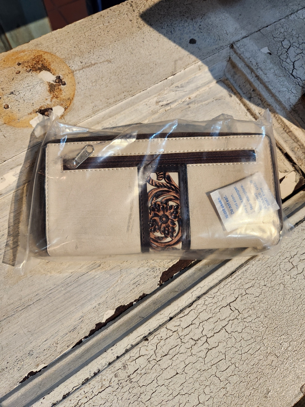Leather-Tooled Cream Wallet By Angel Ranch